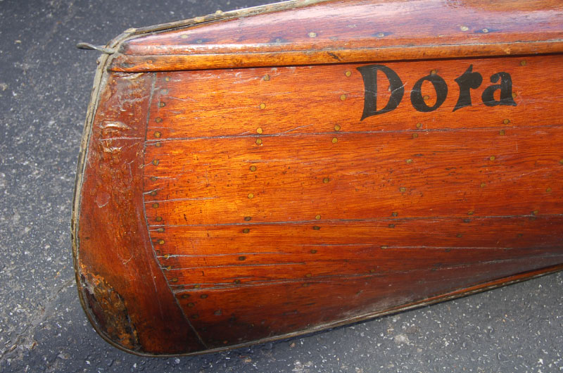 The bow view of the canoe named Dora.